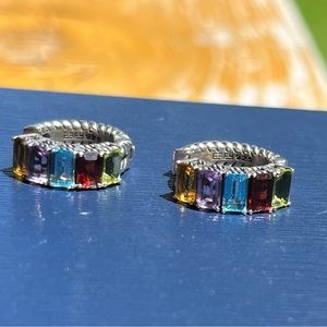 Effy Sterling Silver Multi-Gemstone Huggie Hoop Earrings.